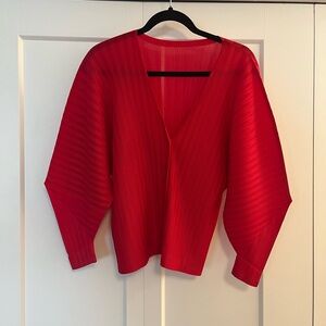 Issey Miyake Pleats Please Red Cardigan